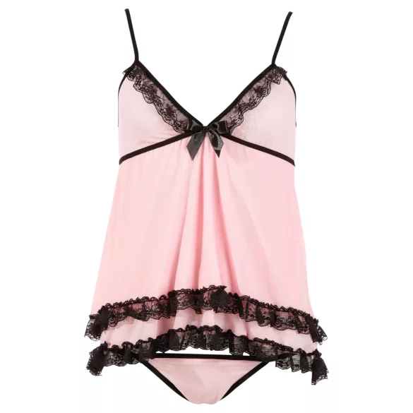 Cottelli - babydoll - kanten ruches - zwart - L
