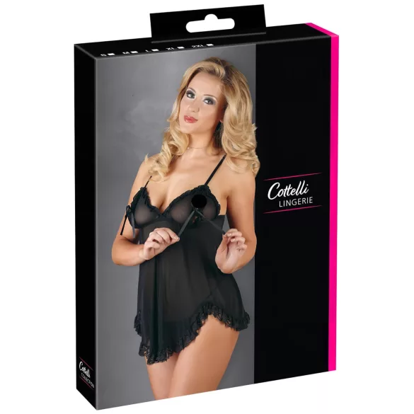 Cottelli - babydoll lingerie - transparant met ruches - zwart