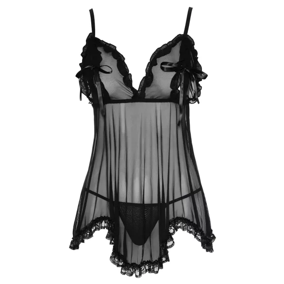 Cottelli - babydoll lingerie - transparant met ruches - zwart