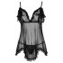 Cottelli - babydoll lingerie - transparant met ruches - zwart