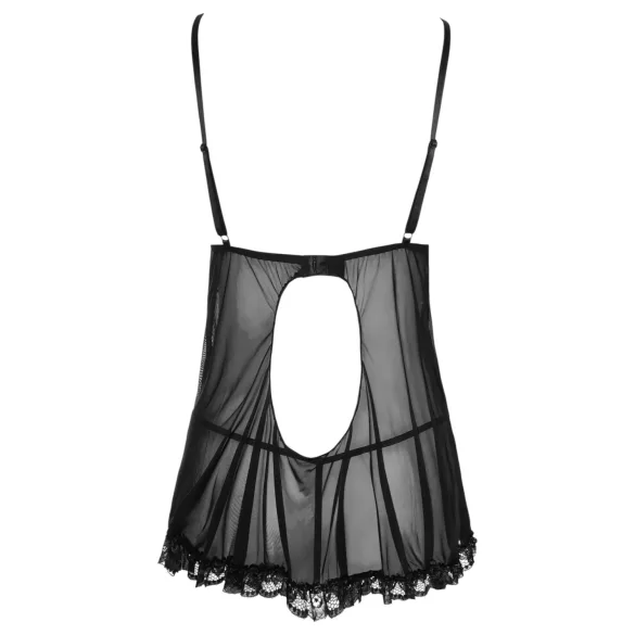 Cottelli - babydoll lingerie - transparant met ruches - zwart