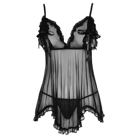 Cottelli - babydoll lingerie - transparant met ruches - zwart - L