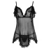Cottelli - babydoll lingerie - transparant met ruches - zwart - XL
