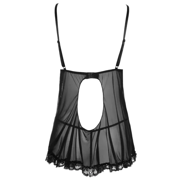 Cottelli - babydoll lingerie - transparant met ruches - zwart - XL