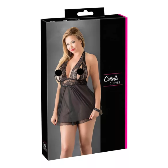 Cottelli Plus Size - babydoll jurk - kanten - zwart - 2XL