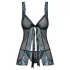 Obsessive Amanta - babydoll met borduursel en string - zwart/turquoise - L/XL