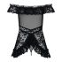 Obsessive Flores - ruches babydoll en string (zwart) - L/XL