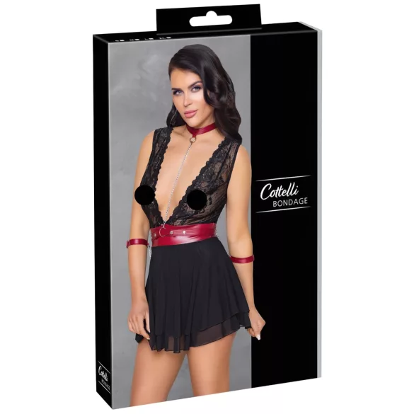 Cottelli Bondage - Halter babydoll met kant (zwart) - M