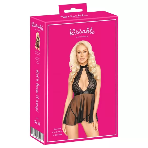Kissable - babydoll met halsband - kant - zwart