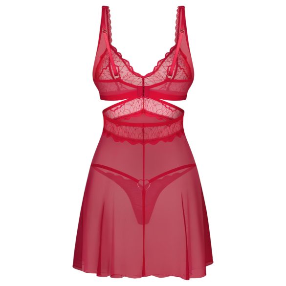 Obsessive Cupide Desir - doorzichtig kanten nachthemd set (rood) - L/XL
