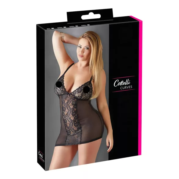 Cottelli Plus Size - transparant nachthemd met kant - zwart - 2XL