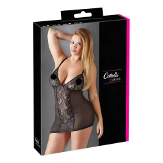   Cottelli Plus Size - transparant nachthemd met kant - zwart - 3XL
