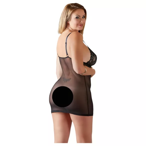 Cottelli Plus Size - transparant nachthemd met kant - zwart - 4XL