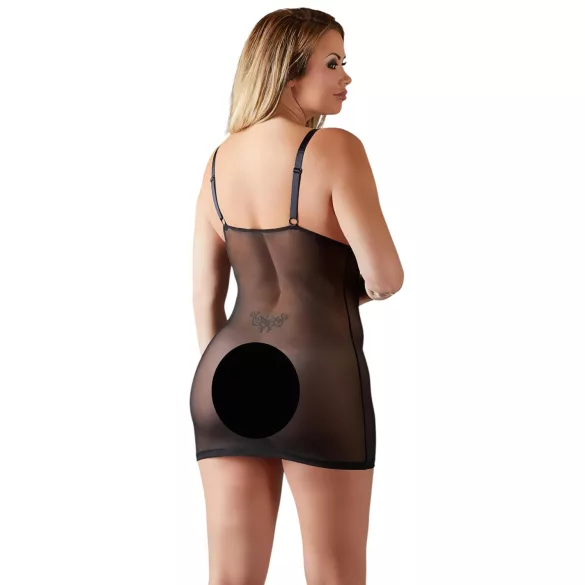 Cottelli Plus Size - transparant nachthemd met kant - zwart - 4XL