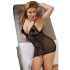 Cottelli Plus Size - Zwarte kanten nachtjurk, verleidelijk transparant - 4XL