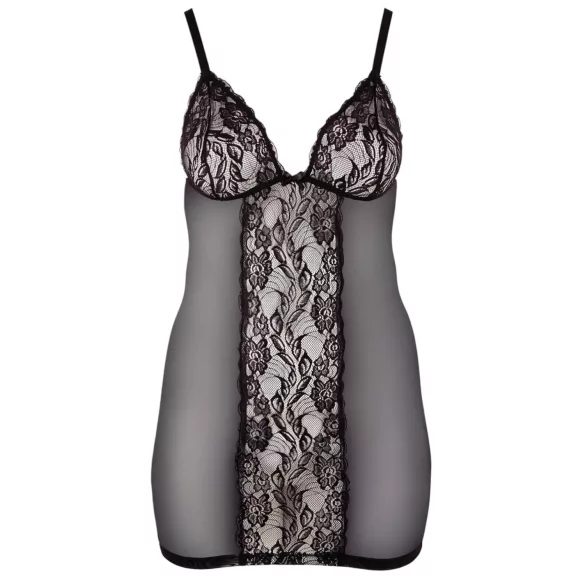 Cottelli Plus Size - transparant nachthemd met kant - zwart - 4XL