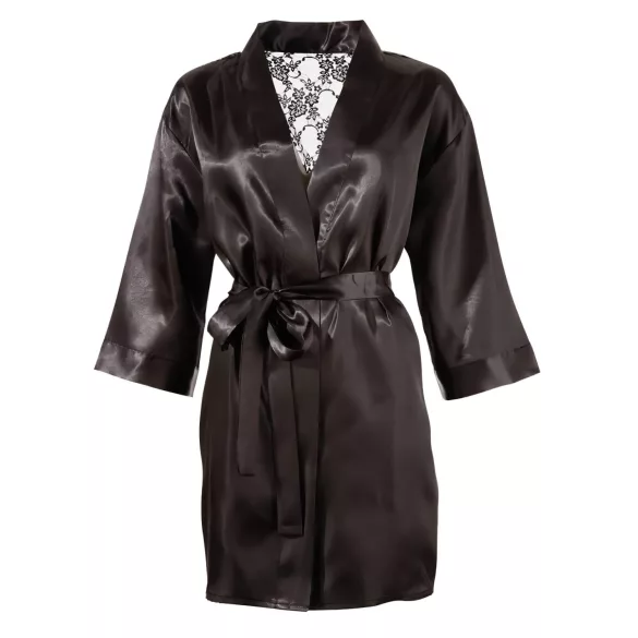 Cottelli - satijnen kimono met kant - kort - zwart