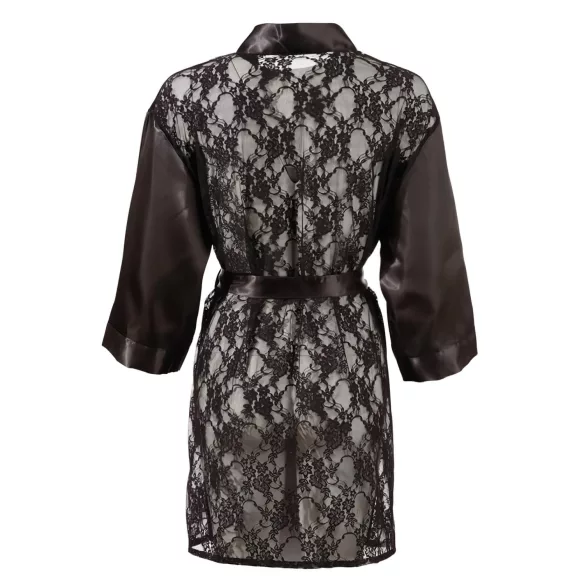 Cottelli - satijnen kimono met kant - kort - zwart