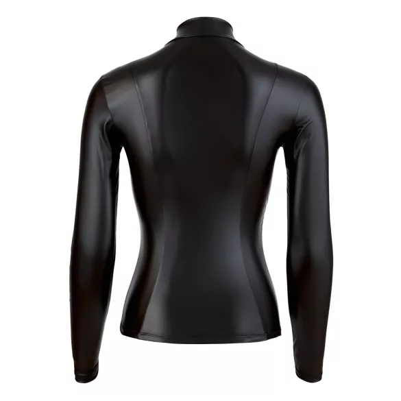 Cottelli - dames shirt met lange mouwen - glans - zwart - XL