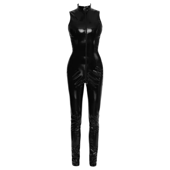 Black Level - catsuit met rits - glanzend vinyl - zwart - M