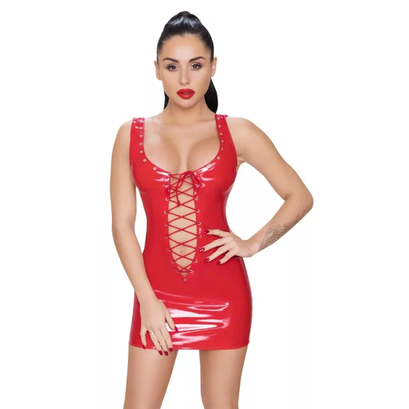 Black Level - lak mini-jurk met vetersluiting - rood - L