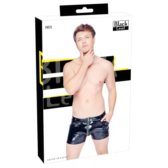 Black Level - heren boxershort met zijzak - lakleer - zwart