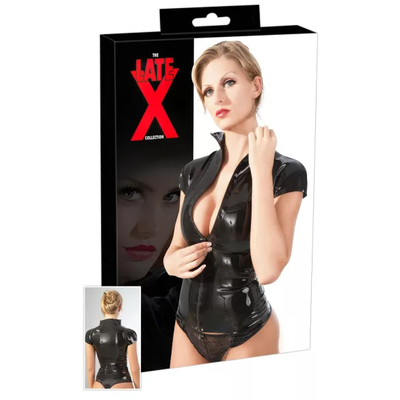 LATEX - dames top met korte mouwen en rits - zwart - XL