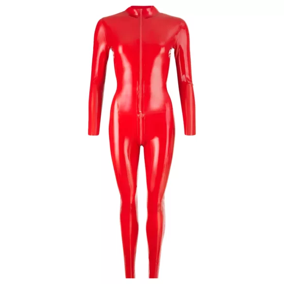 LATEX - dames catsuit met lange mouwen - rood - L