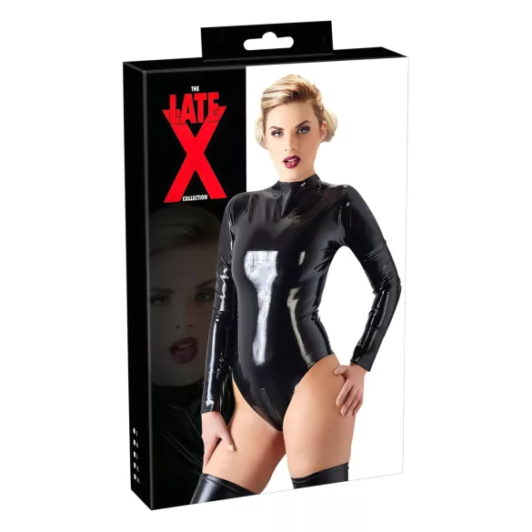 LATEX - damesbody met lange mouwen - zwart - 2XL