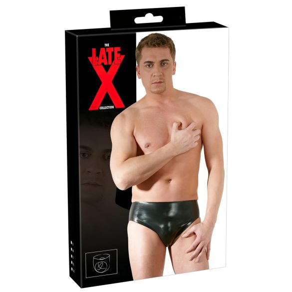 LATEX - Herenslip met interne dildo (zwart)