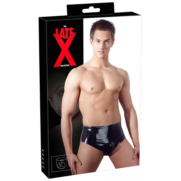 LATEX - heren slip met interne anaal dildo - kegelvormig - zwart - XL