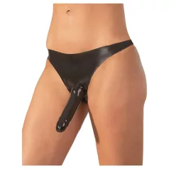 LATEX - slip met externe dildo - zwart - maat S-L
