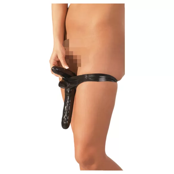 LATEX - slip met dubbele dildo - zwart - maat S-L