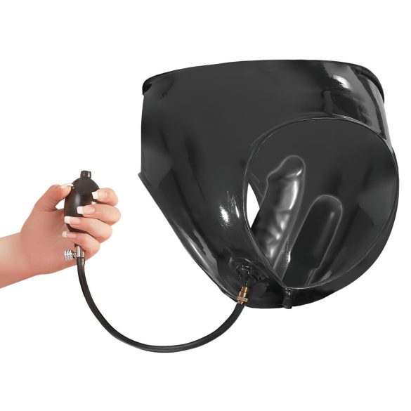 LATEX - dames slip 2st met opblaasbare dildo (zwart)