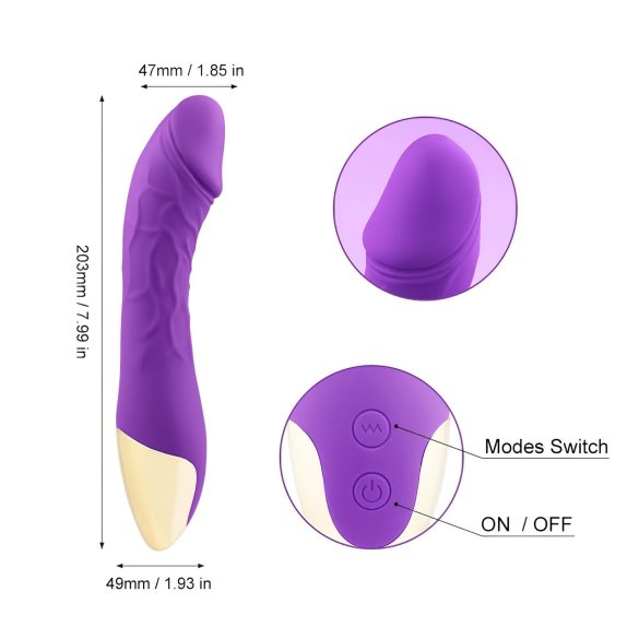 Mrow Real Lover - oplaadbare, waterdichte realistische vibrator (paars)