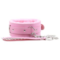 Gewatteerde BDSM halsband en riem (roze)