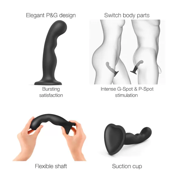 Strap-on-me - dildo met zuignap - gebogen - zwart - klein