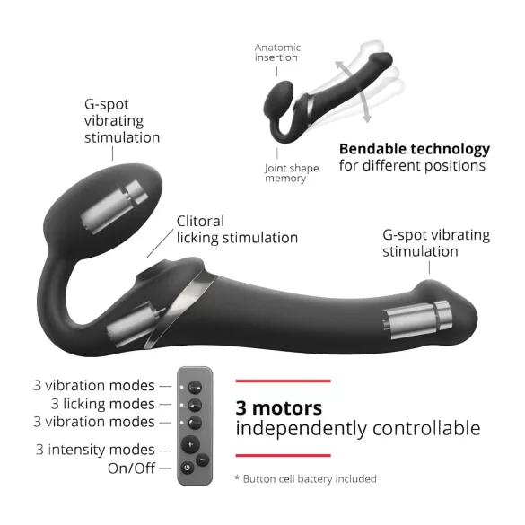 Strap-on-me - strap-on vibrerend luchtdruk vibrator - zwart