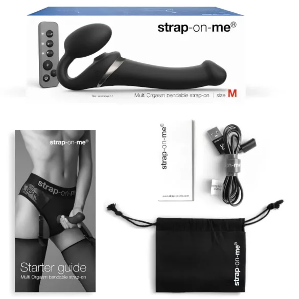 Strap-on-me - opzetvibrator met luchtdrukgolven - zwart - maat M