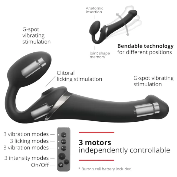 Strap-on-me - opzetvibrator met luchtdrukgolven - zwart - maat M