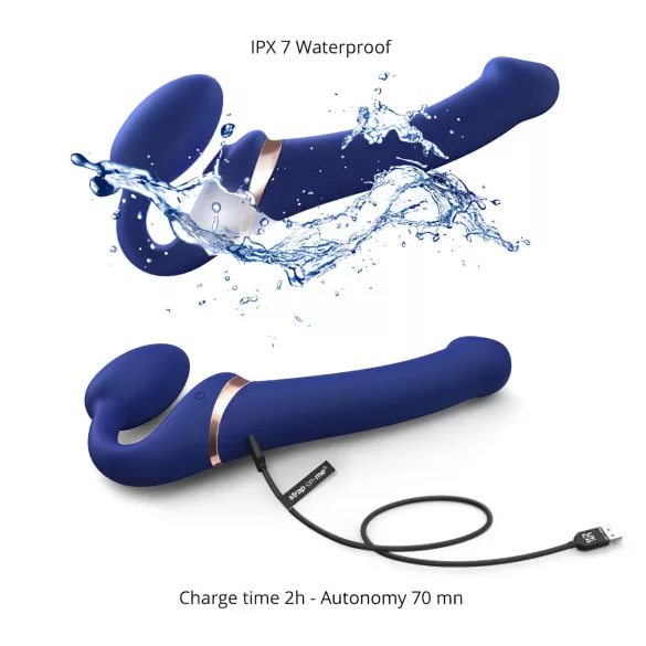 Strap-on-me S - opzetbare, luchthgolvende vibrator - (blauw)