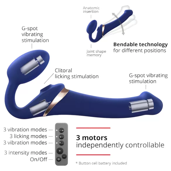 Strap-on-me - strap-on vibrator met luchtdruk stimulatie - siliconen blauw