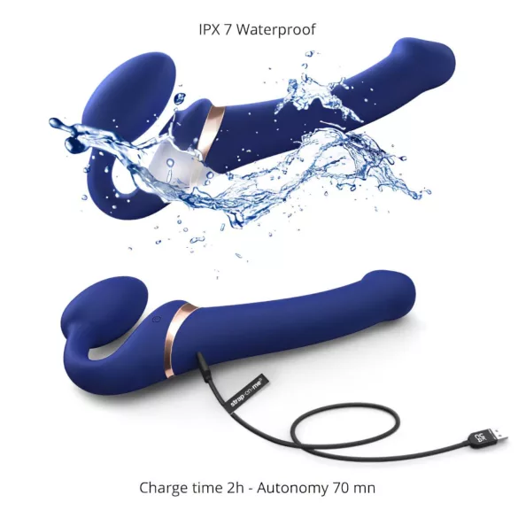Strap-on-me - strap-on vibrator met luchtdruk stimulatie - siliconen blauw