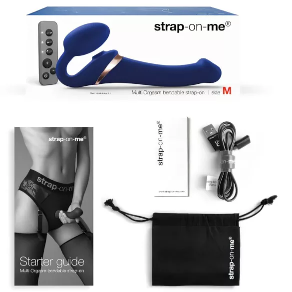 Strap-on-me - strap-on vibrator met luchtdruk stimulatie - siliconen blauw