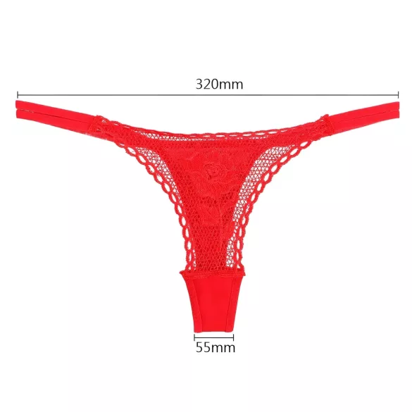 Panty Rose - string slip met rozensteel - rood - S/L