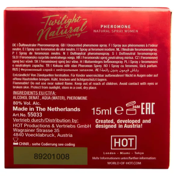 HOT Twilight Natural - feromonen parfum voor vrouwen - geurloos - 15ml