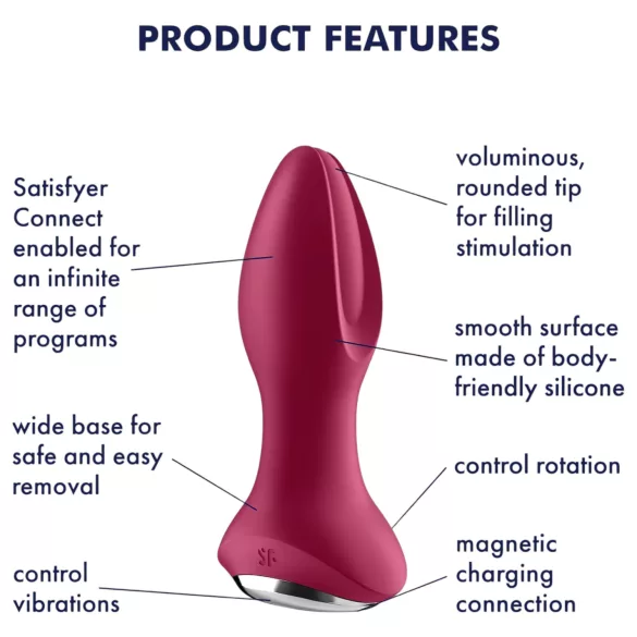 Satisfyer Rotator Plug 2 - oplaadbare anale vibrator met kralen - rood