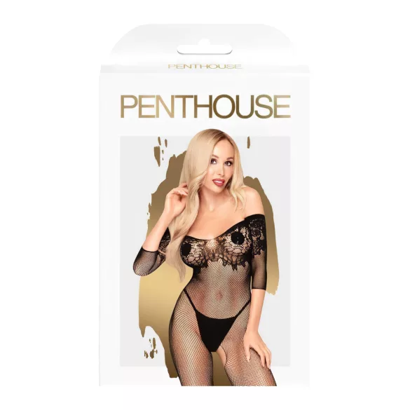 Penthouse High Profil - bloemen catsuit - off shoulder - zwart