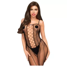   Penthouse Drop-Dead - catsuit met open kruis - netstof en strepen - zwart - XL