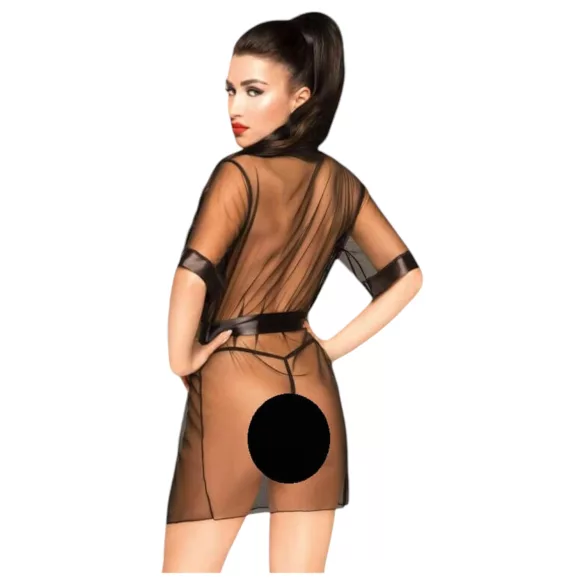 Penthouse Midnight Mirage - satijnen kimono met string - zwart